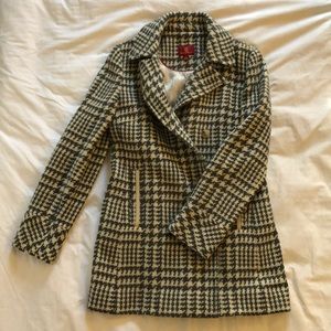Wool pea coat, houndstooth plaid